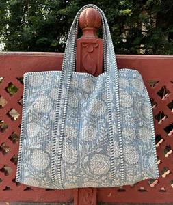 Indian Cotton Floral <b>Print</b> Tote Bag Quilted Open Closure Beach Travel Weekend Outings Handbag - Product Image 4