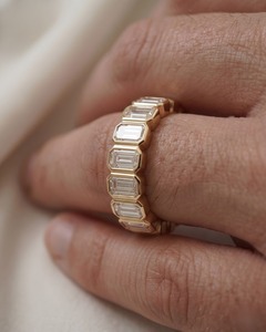 Emerald Cut Lab Diamond 4.8ct 18K Yellow Gold Full Eternity Bezel Set Band <b>Ring</b> 11gm <b>Men</b> <b>Ring</b> - Product Image 3