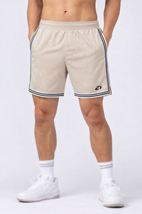 กางเกงบาสเก็ตบอลตาข่ายสไตล์เรโทรสำหรับผู้ชาย ระบายอากาศได้ดี น้ำหนักเบา กางเกงออกกำลังกาย เอวผูกเชือก แถบสีตัดกัน แบบ OEM - Product Image 4