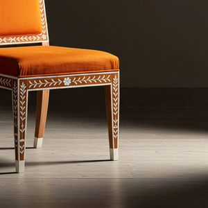 Bone Inlay <b>Orange</b> Upholstery Solid Back Handmade Furniture Modern Bone Inlay Lounge <b>Chair</b> Handmade Designer Furniture for Hotels - Product Image 4
