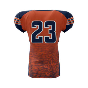 Custom American Football Jersey Men's V-Neck Short Sleeve Breathable Mesh Fitted Sublimated Print Team Number 23 Orange Navy - Product Image 5