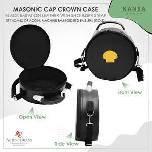 Masonic Crown Cap Case ST Thomas Of Acon Black Leather, Embroidered Emblem (Gold) - Product Image 2
