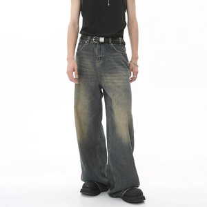 Jeans Anchos de Mezclilla 100% Algodón Lavado para Hombre, Corte Holgado, Ligeros, Casuales, Talla Grande, Proveedor OEM, Alta Calidad, Hechos a Medida - Product Image 1