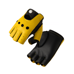 <b>Half</b> Finger Leather Racing Gloves Yellow Black Button Closure Unisex Cycling Riding Non <b>Slip</b> Universal Fit - Product Image 1