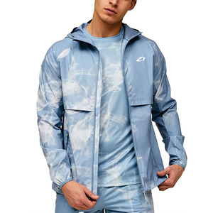 2026 Trendy <b>Men</b>’s Sky Blue Abstract Print Hooded Windbreaker <b>Jackets</b> OEM <b>Lightweight</b> Outdoor Shell Coat for Wholesale Sportswear - Product Image 2