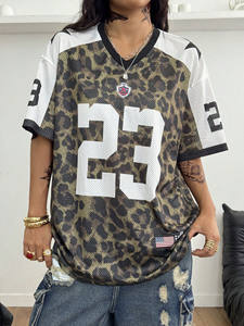 Camiseta Deportiva de Fútbol con Estampado de Leopardo, Estilo Y2K, para Mujer, Talla Grande, con Número Gráfico, Transpirable, Informal, Retro - Product Image 3