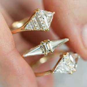 Triangle Cut Diamond Engagement Ring 14k solid Gold Pave Setting Geometric Classic Women's Fine Jewelry - Product Image 2