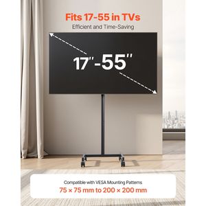 Supporto TV Portatile su Ruote per Schermi da 17-55 Pollici, Capacità 20 kg, Regolabile da Verticale a Orizzontale - Product Image 2
