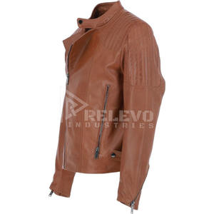 Veste en cuir Cafe Racer pour homme, veste de moto en cuir véritable, coupe slim minimaliste - Product Image 3