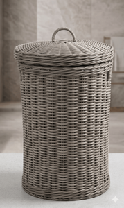 Panier à linge en rotin PE gris écologique de grande taille avec couvercle, bac de rangement en osier durable pour la maison, l'hôtel, la salle de bain, organisateur de vêtements - Product Image 2