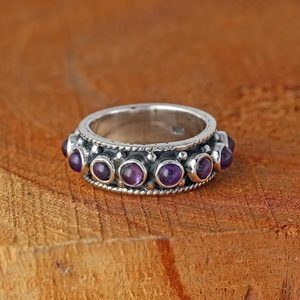 Natural Amethyst <b>Eternity</b> <b>Ring</b> 925 Sterling <b>Silver</b> Oxidized Band Handmade Minimalist Stackable February Birthstone <b>Ring</b> Gift - Product Image 4
