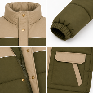 Wholesale Custom Men's <b>Thick</b> Puffer Jacket Woven Polyester Color Block Design Stand Collar Zipper Closure Streetwear <b>Winter</b> <b>Coat</b> - Product Image 4