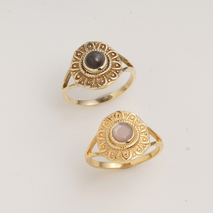 Natural Peach Moonstone Sunburst <b>Ring</b> Gold Tone Vintage Style Handmade Elegant Designer Jewelry <b>Statement</b> <b>Ring</b> for Women - Product Image 4