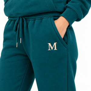 Conjunto Deportivo de Verano con Capucha Unisex MANGOES FASHION, Color Verde Azulado Sólido, 100% Algodón, Manga Larga, Pantalones Casuales con Cordón Lateral - Product Image 4