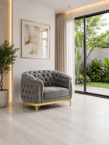 Luxury 321 Grey Chesterfield <b>Sofa</b> Set with Tufted Design and <b>Gold</b> Trim for Living Room Villa Hall Office Contamporary Design - Product Image 4