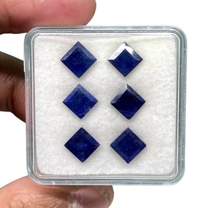 Saphir bleu naturel 6 mm, taille carrée calibrée, pierres précieuses en vrac, lot, prix de gros, pour la fabrication de bijoux - Product Image 1
