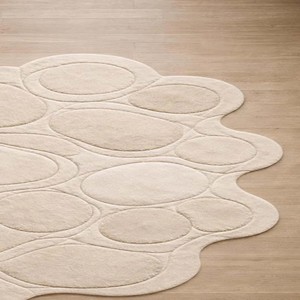 Tapis contemporain tufté à la main à motif galet, beige, forme organique, tapis de designer doux, décoration moderne pour salon et chambre à coucher - Product Image 6