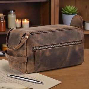 Premium Leather <b>Toiletry</b> Bag Men Travel Grooming Organizer Waterproof <b>Storage</b> Pouch Bag LTB-0188 - Product Image 4