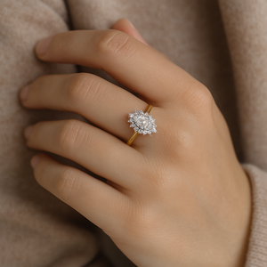 Bague de fiançailles avec halo de diamants de laboratoire taille marquise |   Bague en or massif 14 carats certifiée IGI avec diamants, vente en gros, fournisseur de bijoux sur mesure - Product Image 3