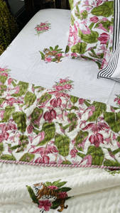 Designer Handmade 100% Cotton Material Royal Bengal Tiger Botanical Floral Embroidered Vintage Style Eco-Friendly Hotel <b>Bedding</b> - Product Image 2