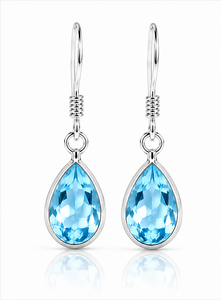 Blue Topaz Teardrop <b>Silver</b> Drop <b>Earrings</b> 925 Sterling <b>Silver</b> <b>Dangle</b> <b>Earrings</b> Pear Shape Gemstone <b>Earrings</b> December Birthstone - Product Image 1
