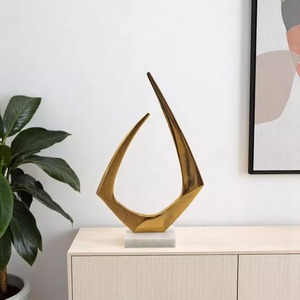 Abstract Gold Plated Geometric Sculpture Handmade Artistic Tabletop Decor Contemporary Living Room <b>Decoration</b> - Product Image 1