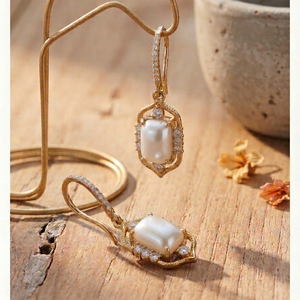 Wholesale Price White Pearl <b>Earrings</b> 5.5 Inch Long CZ <b>Dangle</b> 925 Sterling Silver 18K <b>Gold</b> Plated Trendy <b>Earrings</b> - Product Image 1