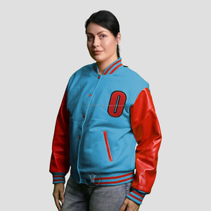 Haute qualité broderie personnalisée Streetwear bleu laine et cuir rouge à manches longues Patch Chenille Letterman Varsity Jacket - Product Image 5