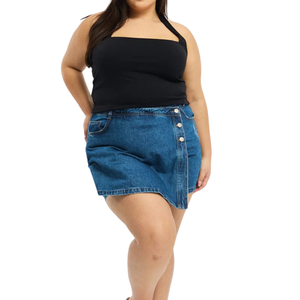 Échantillon gratuit Jupe en jean grande taille pour femmes Vente en gros Tissu personnalisable Meilleure qualité - Product Image 3
