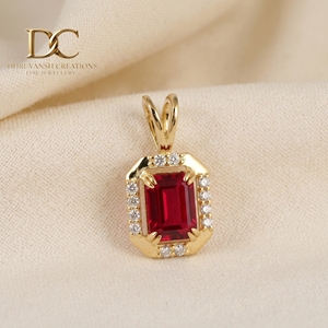 Colgante de Oro Amarillo Sólido de 9K con Diamante Cultivado en Laboratorio y Rubí Color Sangre de Pichón, Certificado por IGI, Joyería Fina para Collar de Mujer - Product Image 3