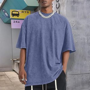 เสื้อยืดโอเวอร์ไซส์ผู้ชาย OEM ผ้าฝ้าย 100% 275GSM ขายส่ง เสื้อยืดสตรีทแวร์ฮิปฮอป ลายกราฟิกวินเทจ ล้างสีแบบแอซิดวอช เสื้อยืดเปล่าสีพื้น - Product Image 2
