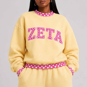 Zeta Custom <b>Mock</b> <b>Neck</b> Crew <b>Neck</b> Cotton Fleece Sweatshirt Women Men Ladies Unisex Gingham Patch Polka Dot Leopard Fashion - Product Image 3
