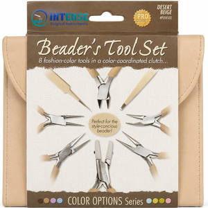 Jewelry Making Supply Kit 8 Piece Fashion Color <b>Pliers</b> <b>Set</b> with Matching Beige Carry Clutch and Craft Tools - Product Image 6