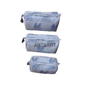 Juego de Bolsas de Maquillaje Grandes, Ecológicas, Acolchadas de Algodón con Diseño de Borlas y Estampado, Suaves, Ligeras, con Cierre, Ideales para Viajar - Product Image 3