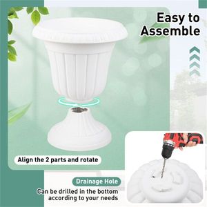 Set di 2 Vasi Vintage a Forma di Urna, Resistenti alle Intemperie, Bianchi in PP, per Uso Interno ed Esterno con Fori di Drenaggio Opzionali - Product Image 5