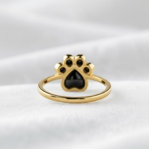 Bague en onyx noir avec empreinte de patte, argent sterling 925 plaqué or 14 carats, bijou minimaliste pour amoureux des animaux, chien, chat, cadeau - Product Image 6