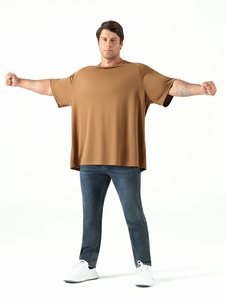 Plus Size Men's O-Neck Short Sleeve T-Shirt 198 Jersey Fabric Blank Design Casual Solid Color - Product Image 1