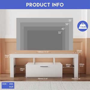 Moda bianco TV Cabinet luce LED cintura telecomando vetro temprato maniglia in metallo per soggiorno camera da letto - Product Image 4