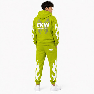 Custom Men Flame Tracksuit Zip Up Hoodie and Jogger Set Streetwear Sportswear - Product Image 2
