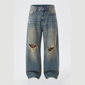 GENERSA SPORTS Jeans Rectos de Mezclilla para Hombre, Ligeros, Transpirables, de Alta Calidad, Estilo Hip Hop Otoñal, Cierre de Cremallera, Cintura Baja - Product Image 1