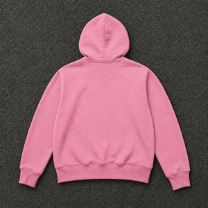 Sudadera con capucha rosa personalizada con cremallera completa, estilo oversize streetwear, con logo naranja 3D en relieve, venta al por mayor - Product Image 6