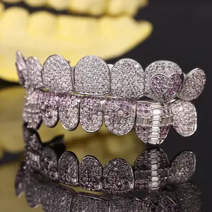 Grillz personnalisés en argent sterling 925 avec diamants de laboratoire VVS de clarté 0,75 carat, 18 dents, finition platine - Product Image 2