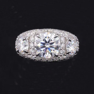 Hip Hop Style Cluster Diamond Engagement <b>Ring</b> with Micro Pave <b>Dome</b> Design Rhodium Plated 925 Sterling Silver Prong Setting - Product Image 1