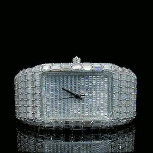 Montre-bracelet de luxe ronde pour homme, de haute qualité, style Hip Hop Bling, entièrement sertie de diamants de laboratoire, en argent et or, à mouvement quartz - Product Image 2