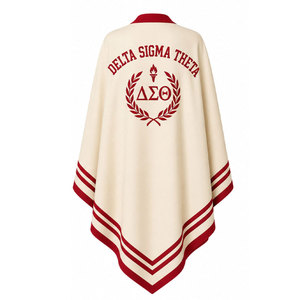 Delta Sigma Theta Embroidered <b>Poncho</b> Cream Red Letter Print Long Cardigan Women's All Seasons <b>Wool</b> Shawl - Product Image 3