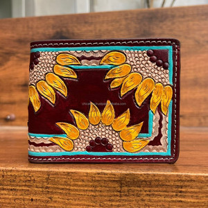 Top qualité en cuir repoussé à la main fente pour carte de crédit à deux volets portefeuille pour hommes en cuir de vache véritable portefeuille mince portefeuille multifonction court - Product Image 2