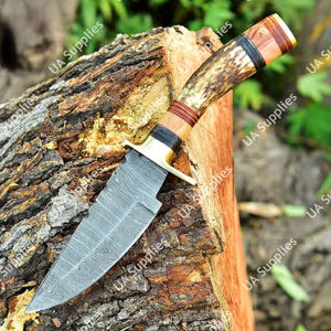 Cuchillo de Caza Artesanal de Acero de Damasco con Cuerno de Ciervo - Hoja Fija de Punta Caída Afilada como una Navaja con Funda, Venta al por Mayor OEM/ODM - Product Image 6