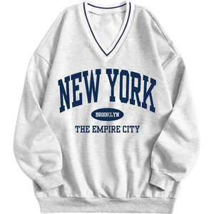 Sudadera con Cuello en V The Empire City de Nueva York Brooklyn, Sudadera Holgada Informal para Hombre, 100% Algodón, Felpa Francesa, Ropa de Otoño - Product Image 1