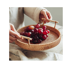 New Arrival Tray crafts Wood & Rattan Can Tray Handcrafted 3 Pieces Different Size For Kitchen Decorative & Food <b>Storage</b> Tray - Product Image 5