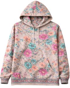 Conjunto de Sudadera con Capucha y Pantalones Deportivos para Mujer, Estampado Floral Beige, Sudadera con Capucha de Felpa Suave y Pantalones con Cintura Elástica, Ropa Casual Nueva - Product Image 1